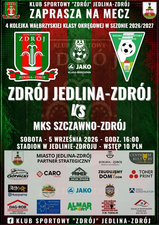 Piłkarska klasa okręgowa: Zdrój Jedlina-Zdrój - MKS Szczawno-Zdrój