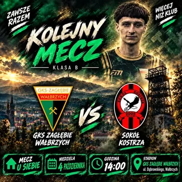 Piłkarska klasa B: Zagłębie Wałbrzych - Sokół Kostrza