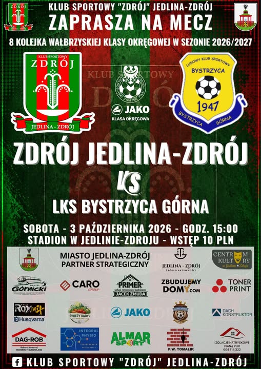 Piłkarska klasa okręgowa: Zdrój Jedlina-Zdrój - LKS Bystrzyca Górna