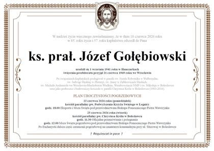 Zmarł ks. Józef Gołębiowski