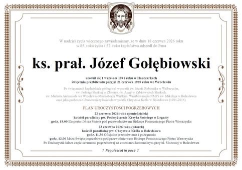 Zmarł ks. Józef Gołębiowski
