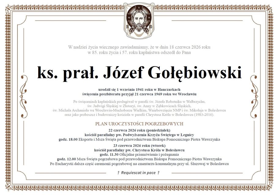 Zmarł ks. Józef Gołębiowski
