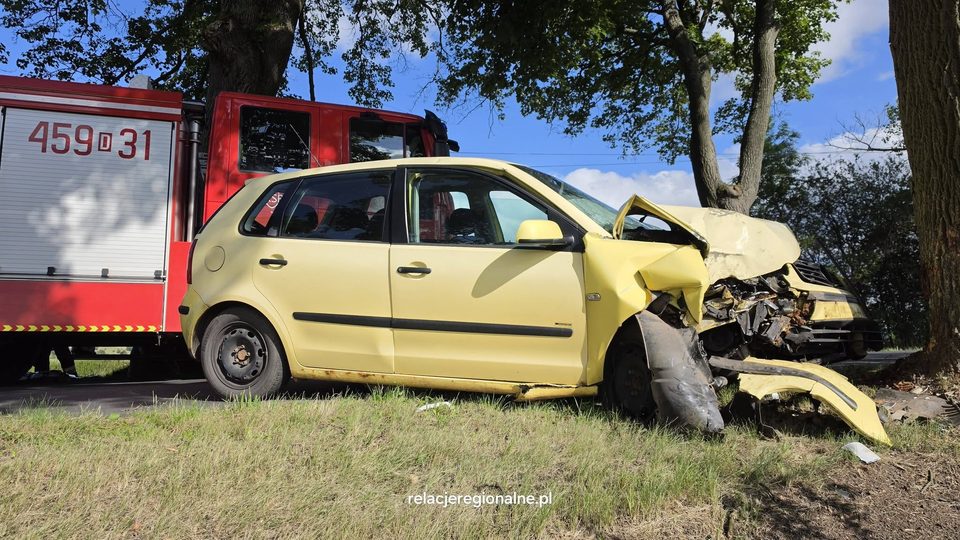 Kobieta wypadła z drogi i uderzyła w drzewo