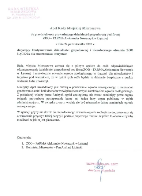 Radni apalują o otwarcie dla turystów bram Zoo Łączna!