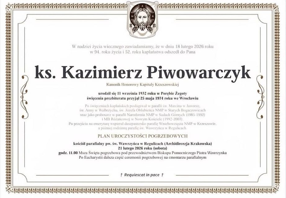 Zmarł Ks. Kazimierz Piwowarczyk