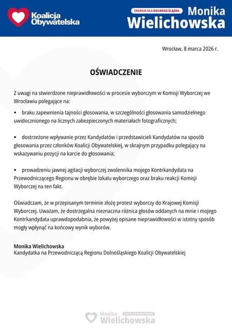 Monika Wielichowska złożyła protest