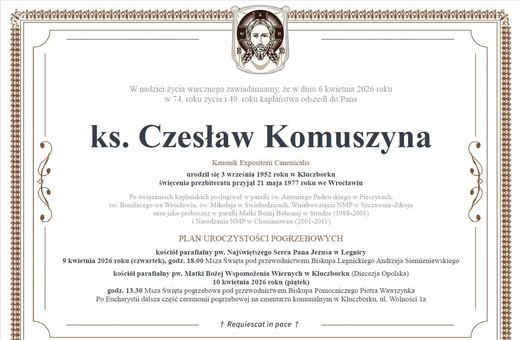 Zmarł ksiądz Czesław Komuszyna